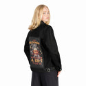 cantsummoncrap patch on female og denim jacket in raven