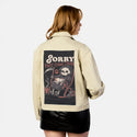 cantworktoday patch on female atelier canvas jacket in tan