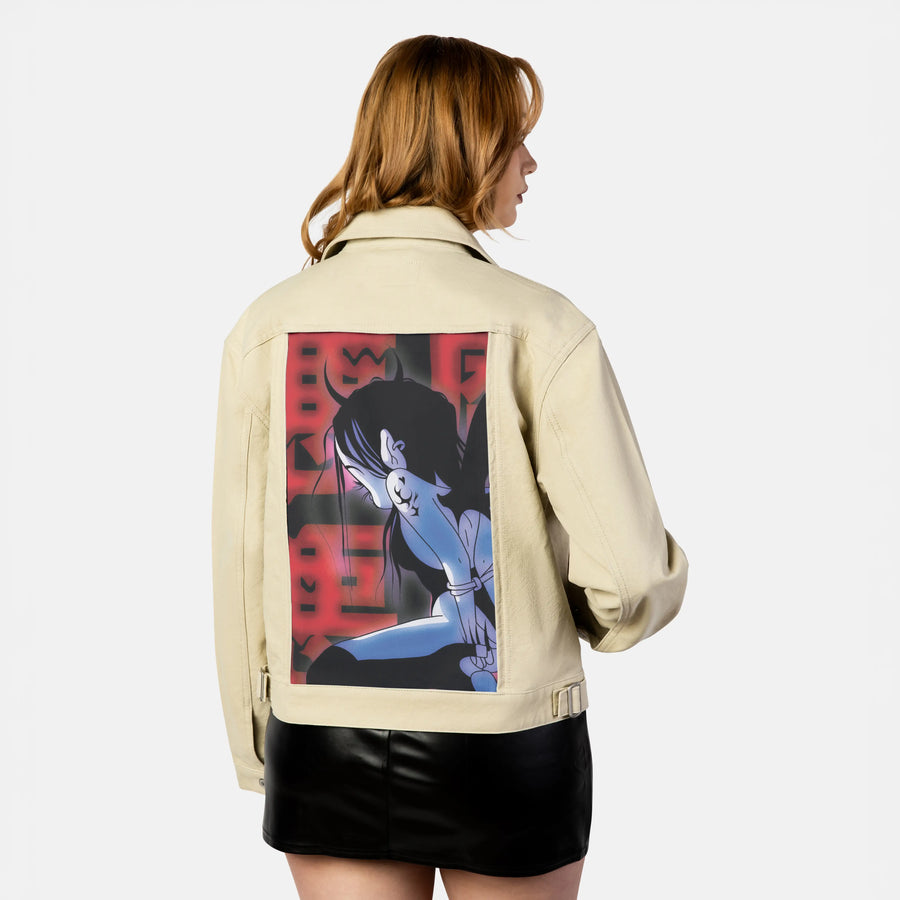 captured patch on female atelier canvas jacket in tan