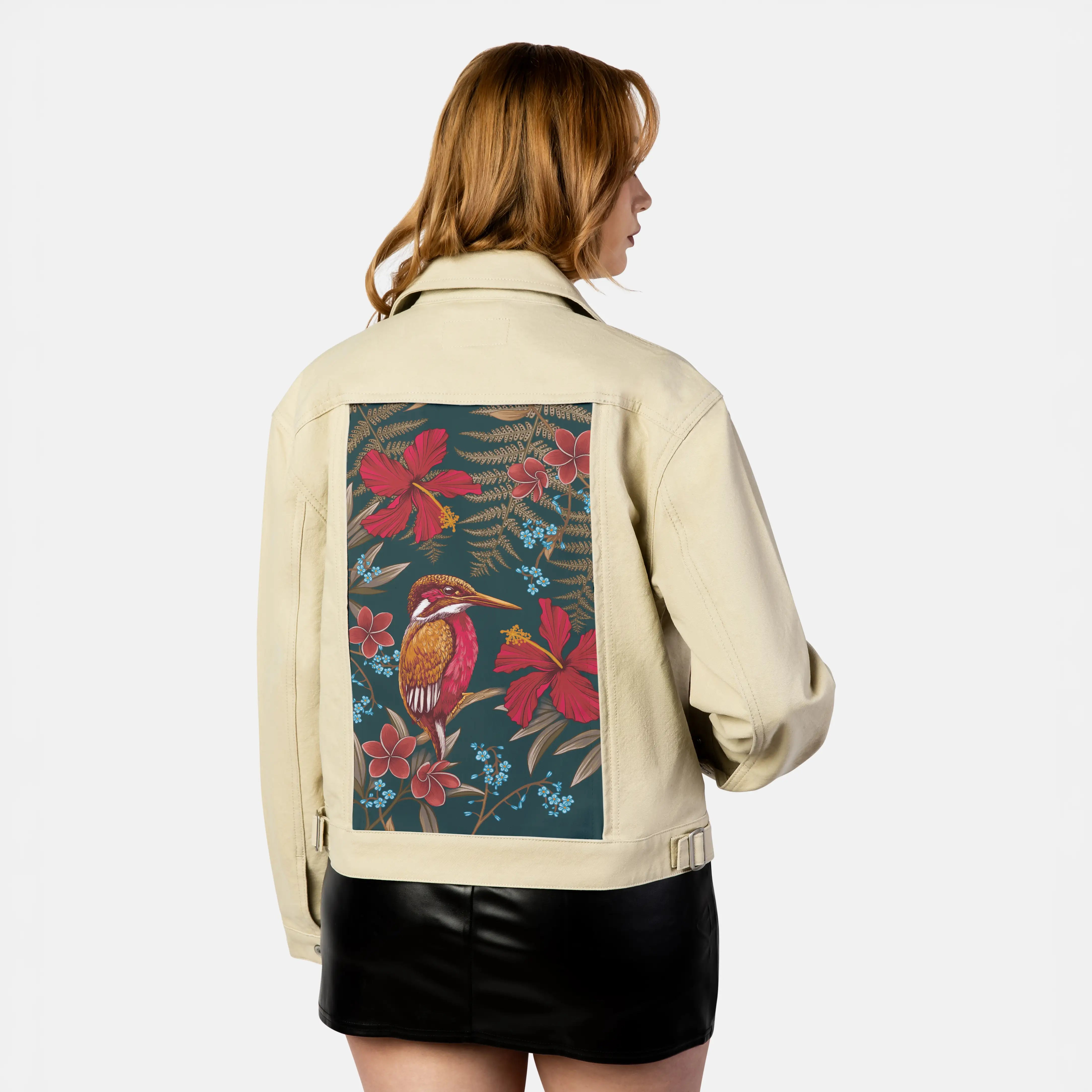 carminehummingbird patch on female atelier canvas jacket in tan