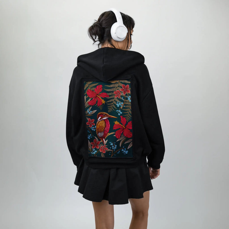 carminehummingbird patch on female essential zip hoodie in after hours