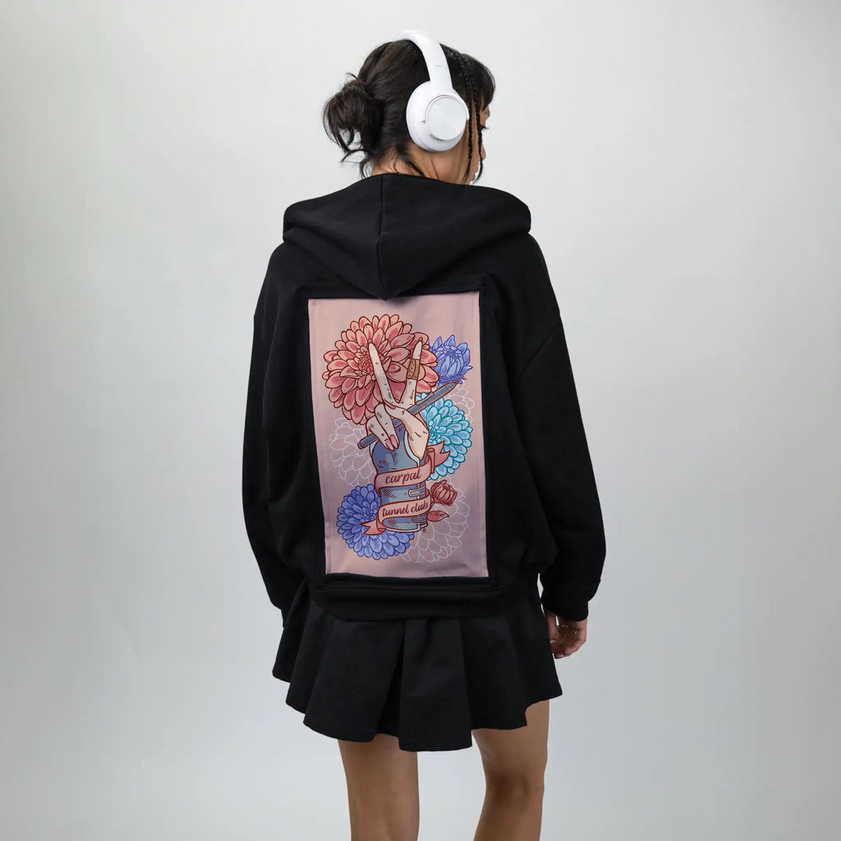 carpaltunnel patch on female essential zip hoodie in after hours