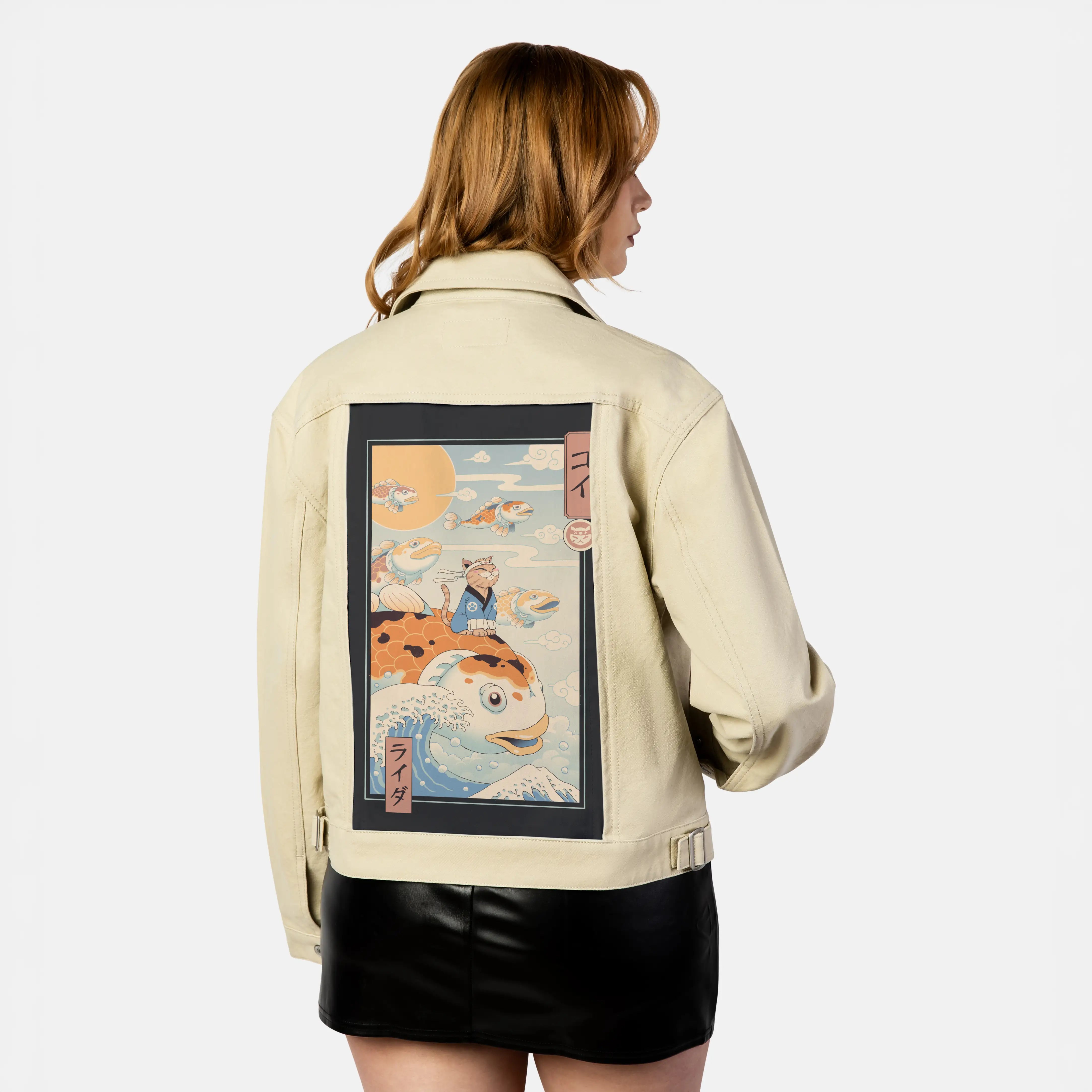 carpridermeowster patch on female atelier canvas jacket in tan