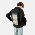 carpridermeowster patch on male og denim jacket in raven