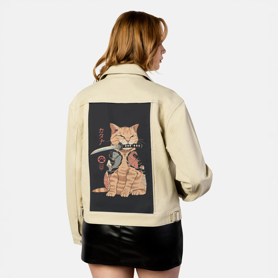 catana patch on female atelier canvas jacket in tan