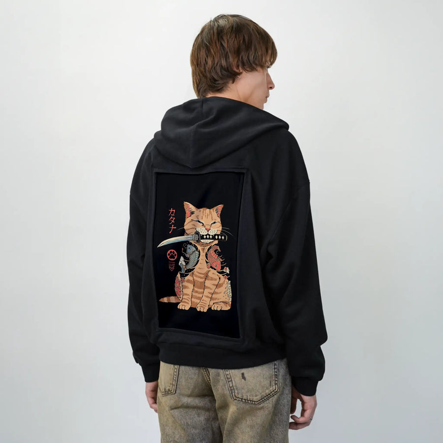 catana patch on male essential zip hoodie in after hours