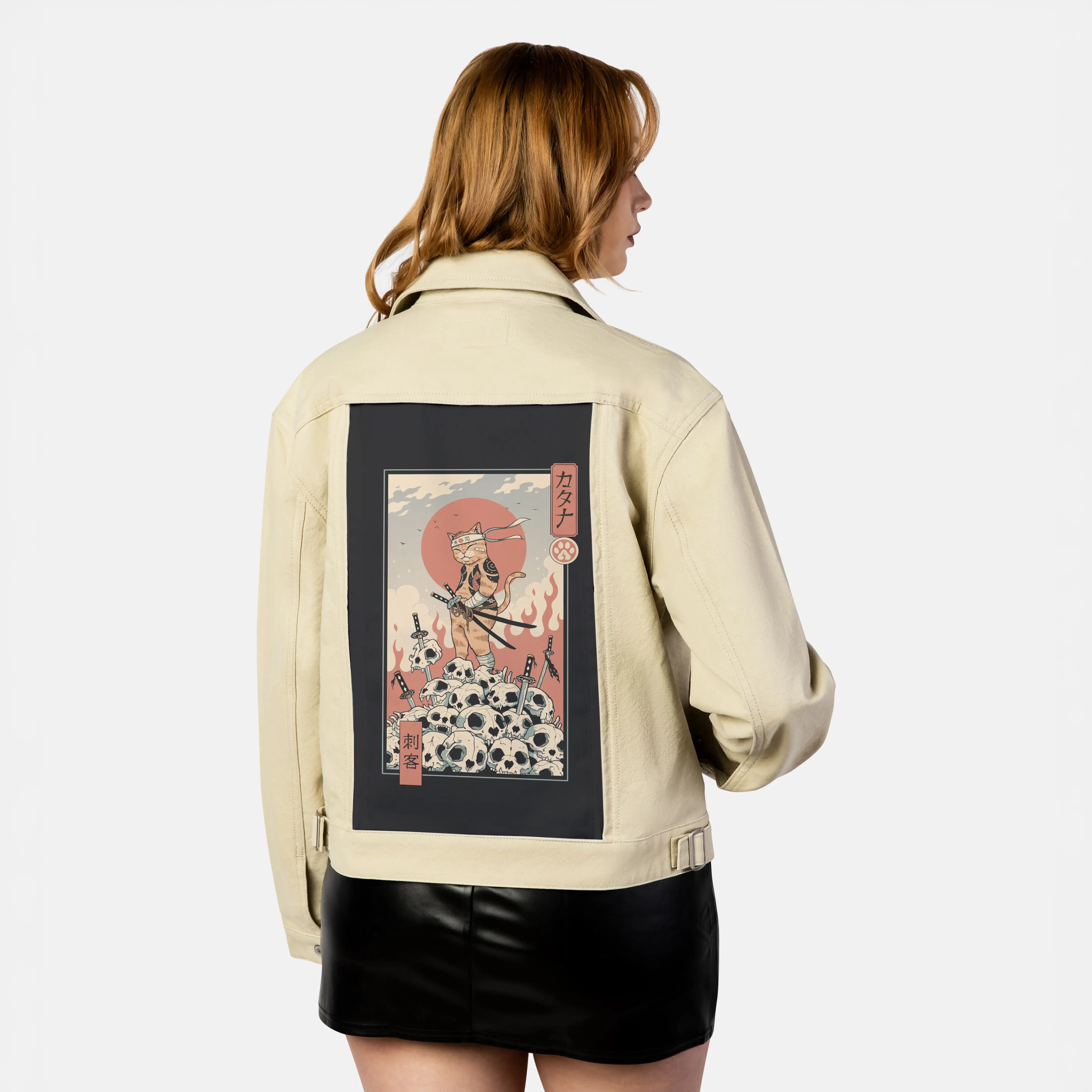 catanaassassin patch on female atelier canvas jacket in tan