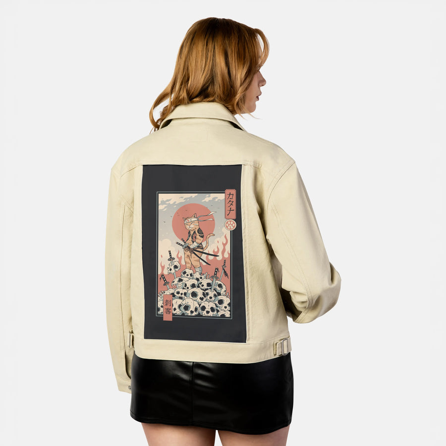 catanaassassin patch on female atelier canvas jacket in tan