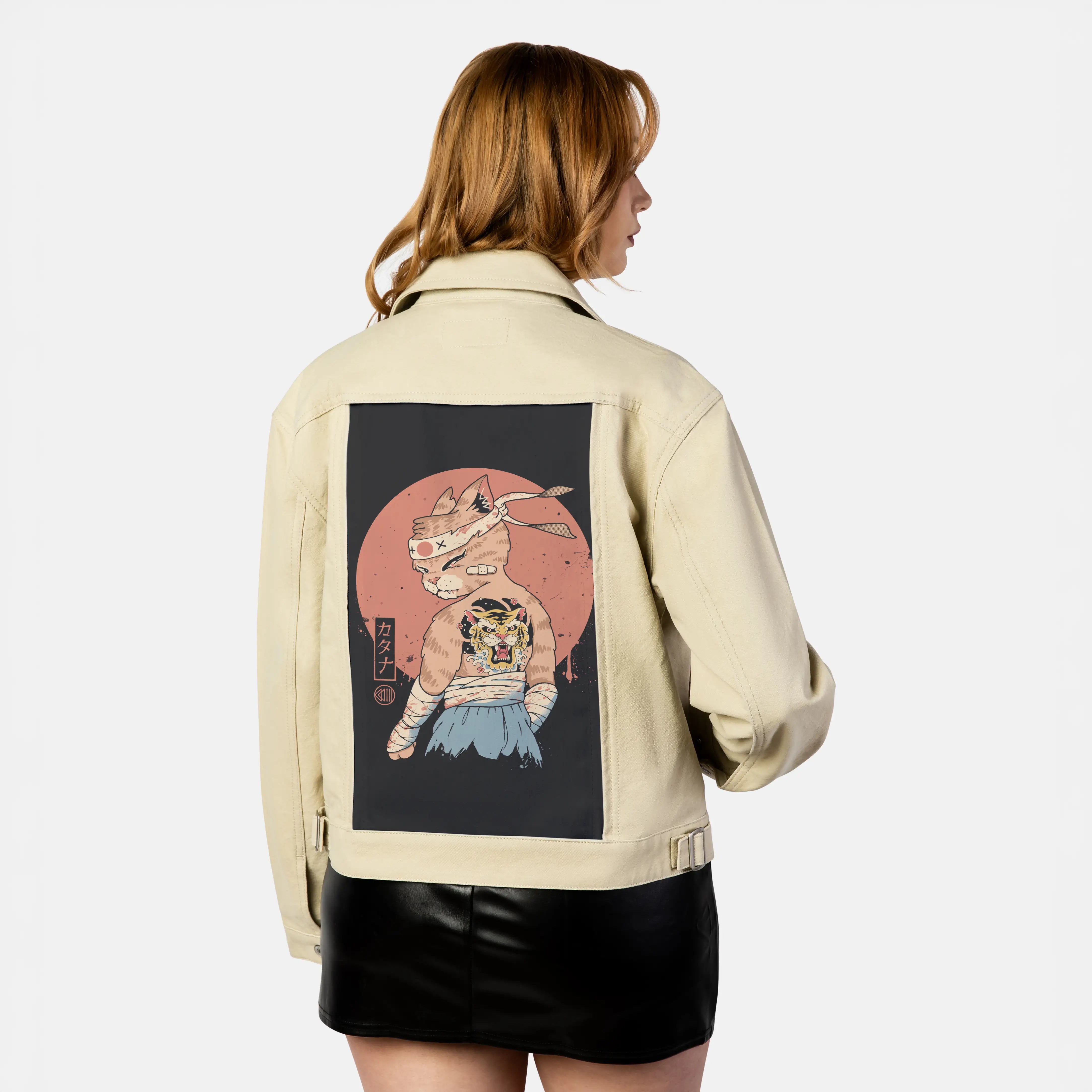 catanadamage patch on female atelier canvas jacket in tan