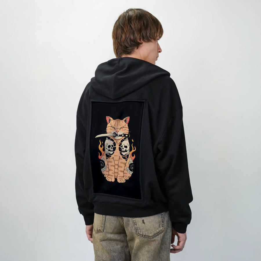catanaskull patch on male essential zip hoodie in after hours