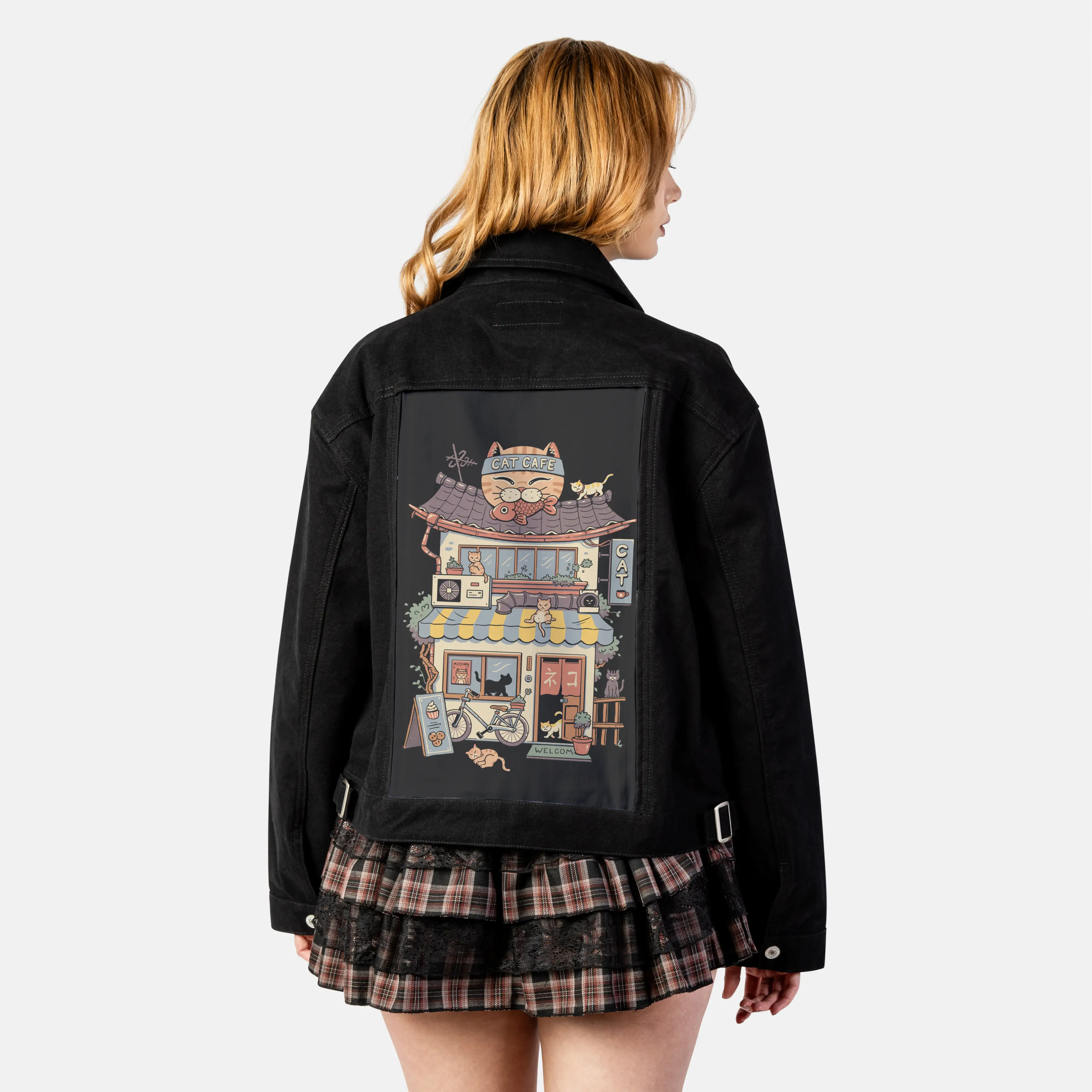 catcafe patch on female atelier canvas jacket in nightfall