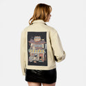 catcafe patch on female atelier canvas jacket in tan