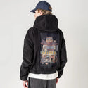 catcafe patch on male retro cord hoodie in onyx