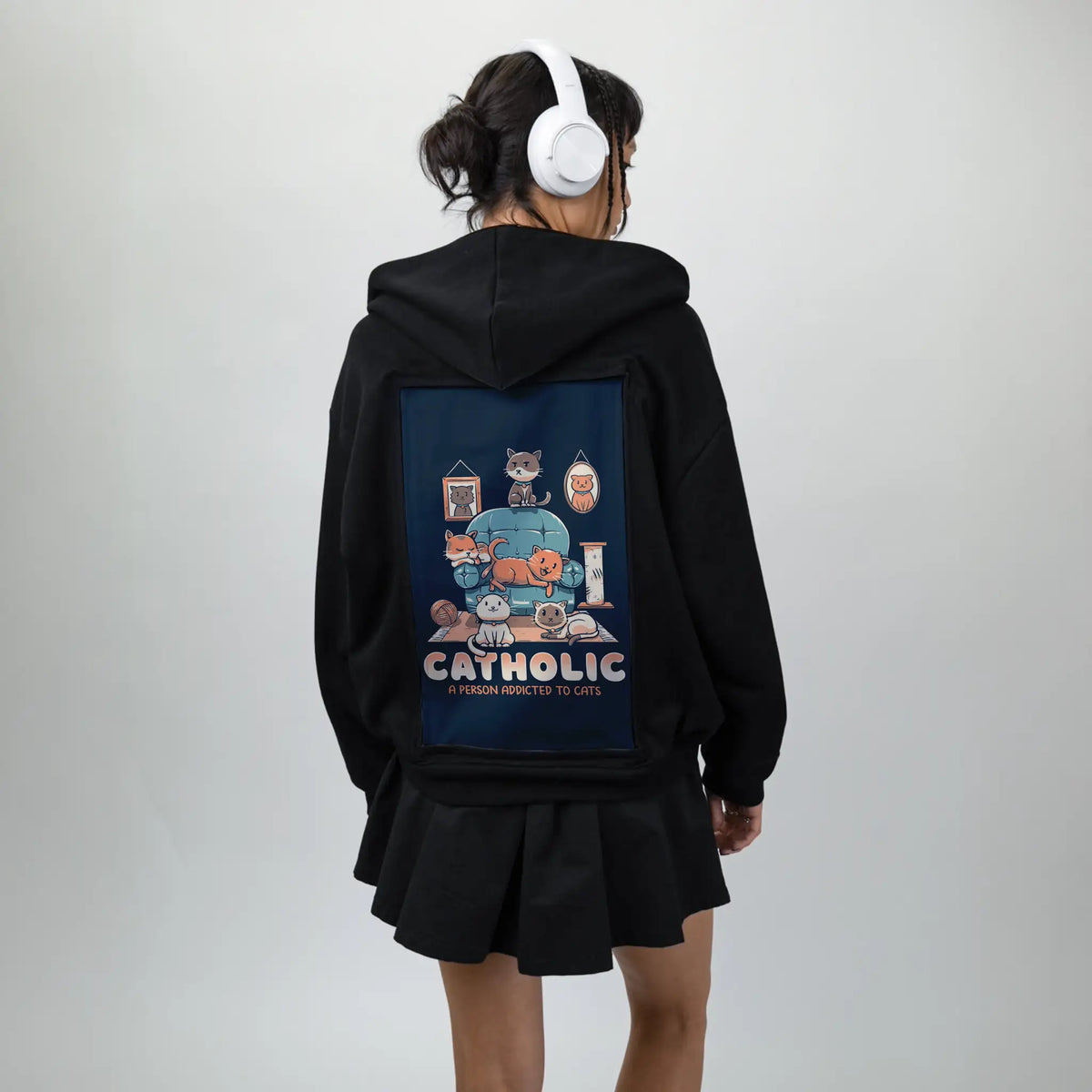 catholic patch on female essential zip hoodie in after hours