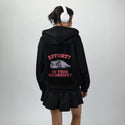 catnomy patch on female essential zip hoodie in after hours