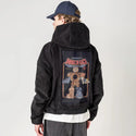 catrobocombiner patch on male retro cord hoodie in onyx
