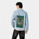 catsamurai patch on male og denim jacket in oceanside