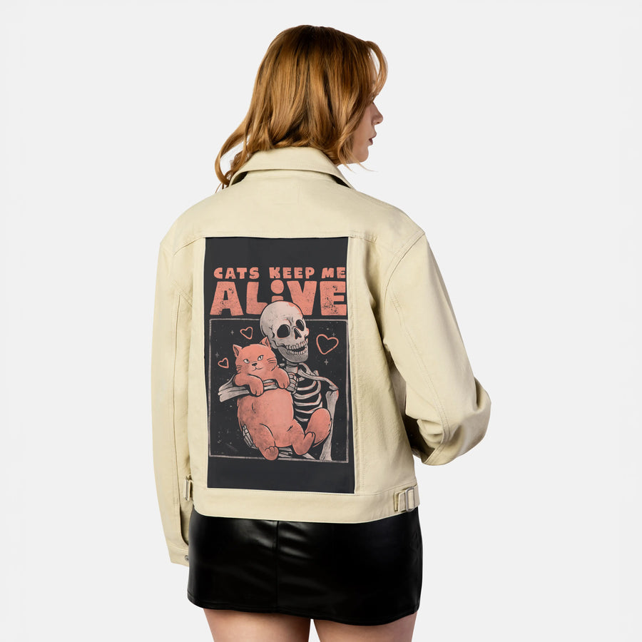 catskeepmealive patch on female atelier canvas jacket in tan