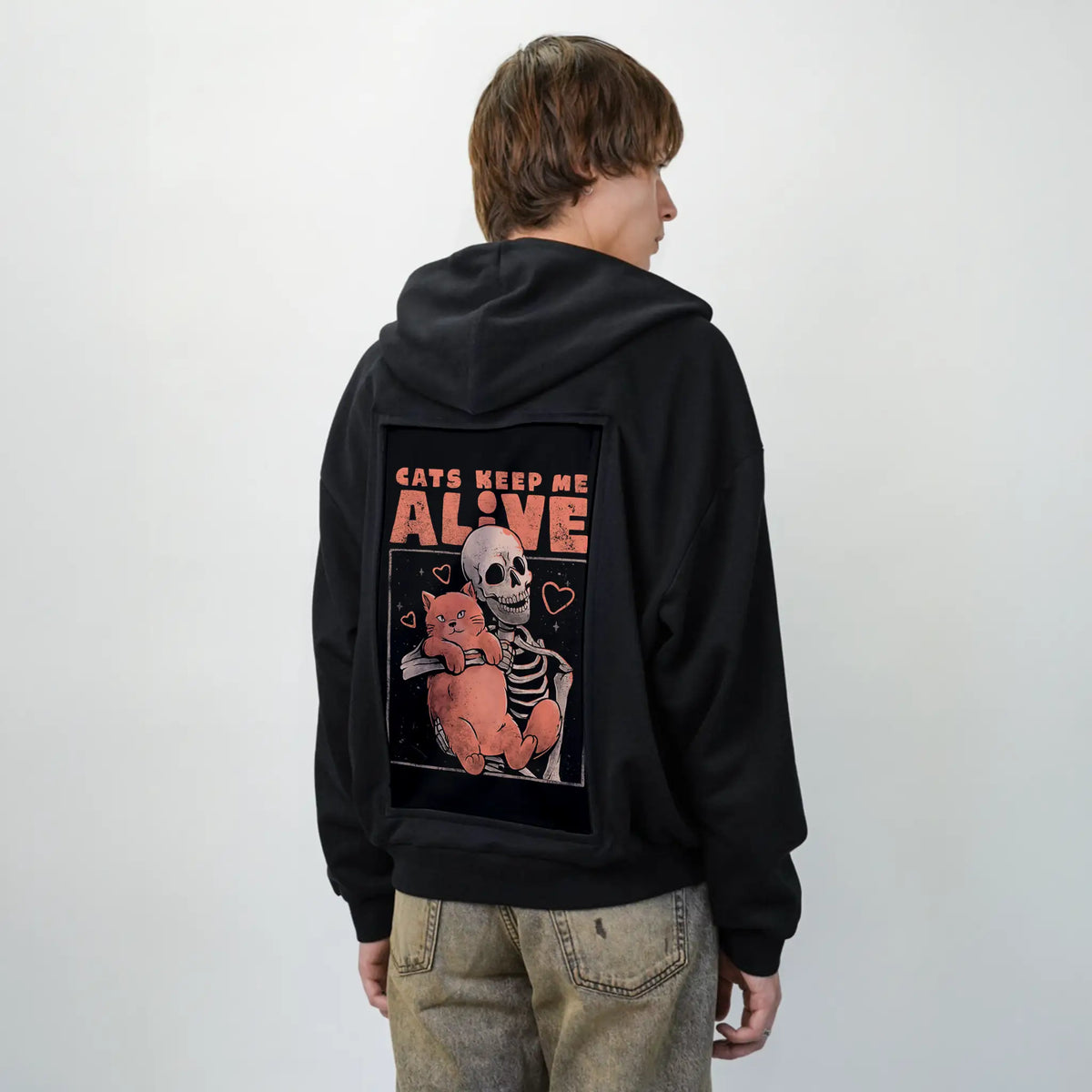 catskeepmealive patch on male essential zip hoodie in after hours