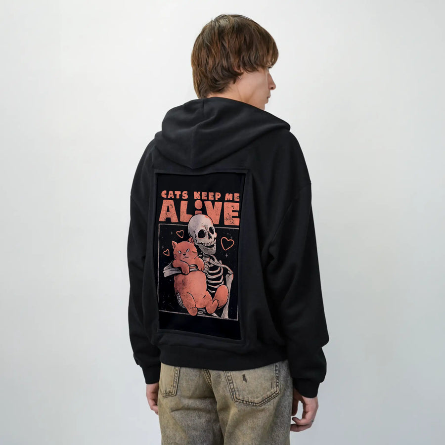 catskeepmealive patch on male essential zip hoodie in after hours