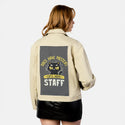 catstaff patch on female atelier canvas jacket in tan