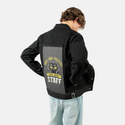 catstaff patch on male og denim jacket in raven