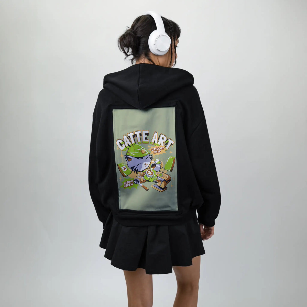 catteart patch on female essential zip hoodie in after hours