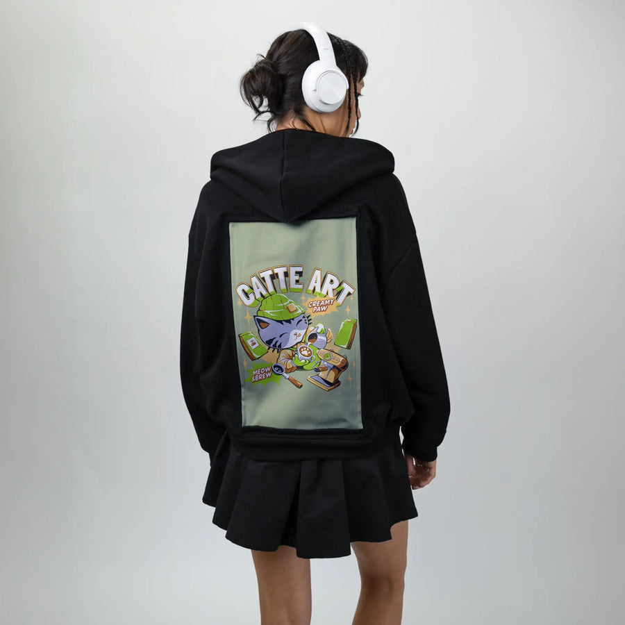 catteart patch on female essential zip hoodie in after hours
