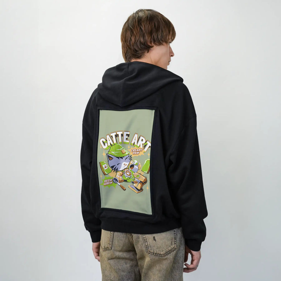 catteart patch on male essential zip hoodie in after hours