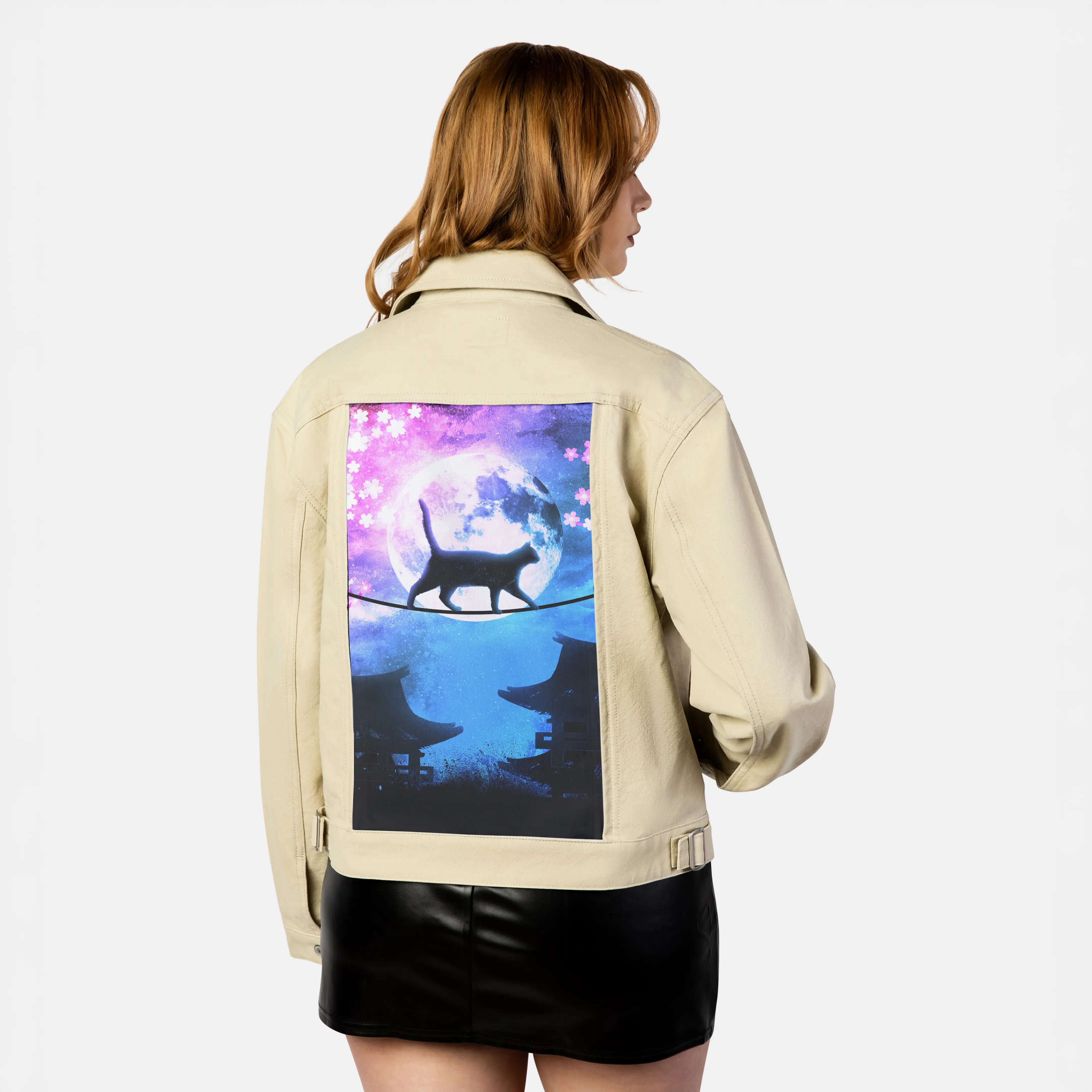 catunderthemoon patch on female atelier canvas jacket in tan