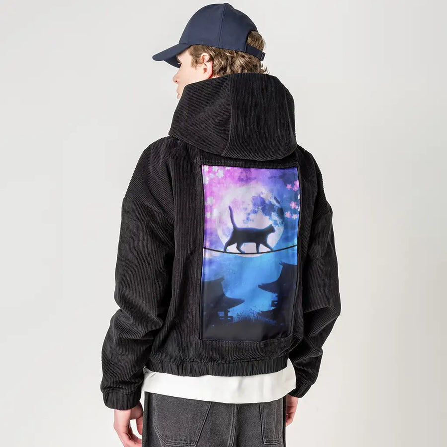catunderthemoon patch on male retro cord hoodie in onyx