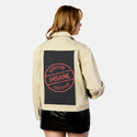certifiedinsane patch on female atelier canvas jacket in tan