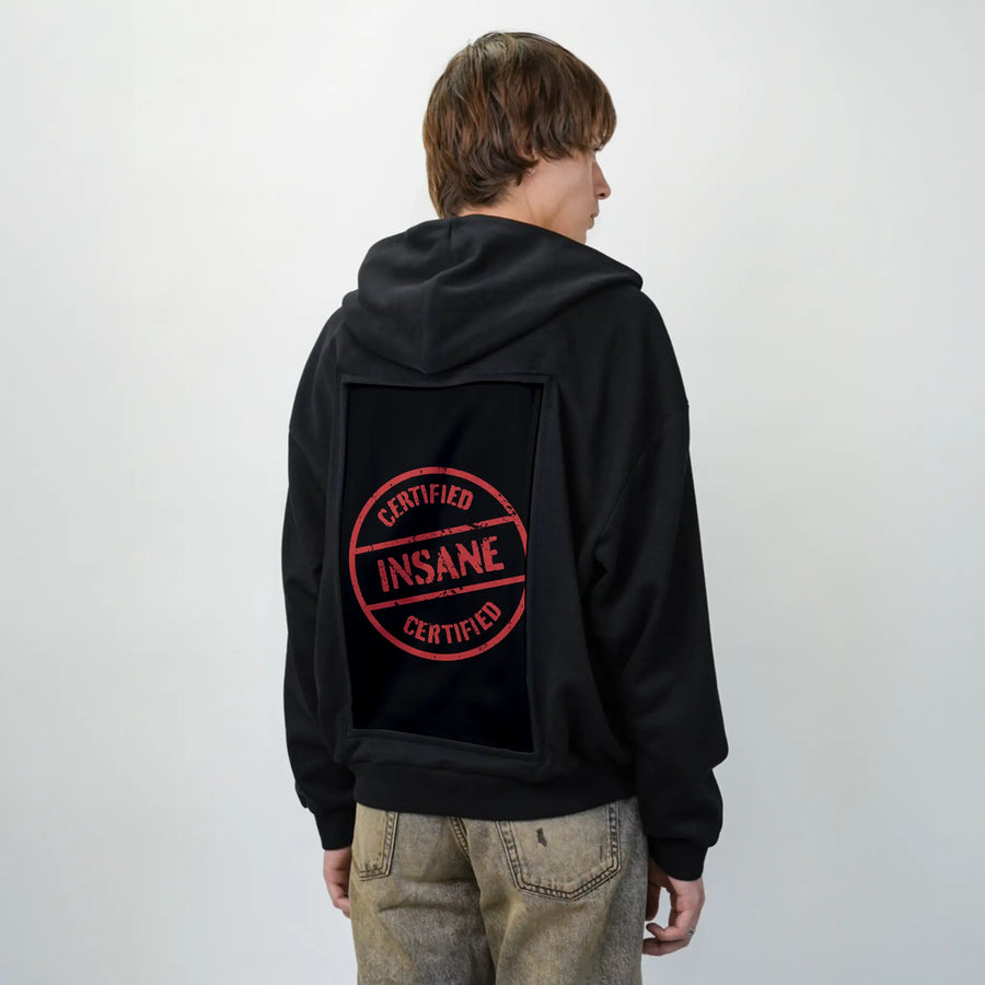 certifiedinsane patch on male essential zip hoodie in after hours