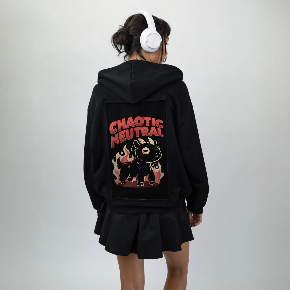 chaoticneutral patch on female essential zip hoodie in after hours
