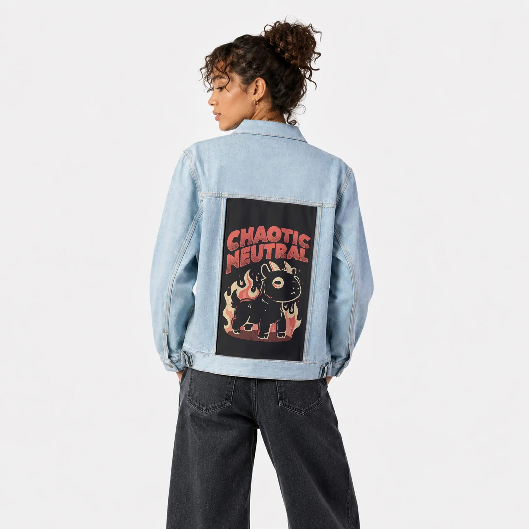 chaoticneutral patch on female og denim jacket in oceanside