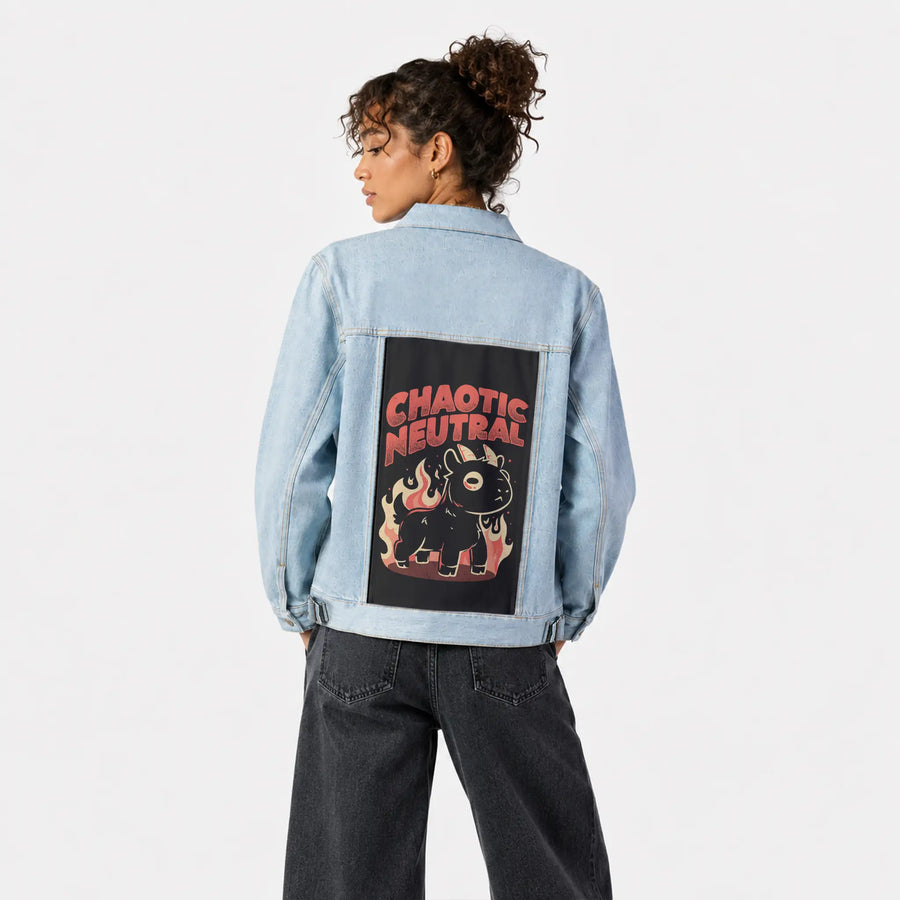 chaoticneutral patch on female og denim jacket in oceanside