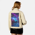 charging patch on female atelier canvas jacket in tan