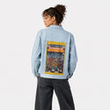 chessboxin patch on female og denim jacket in oceanside