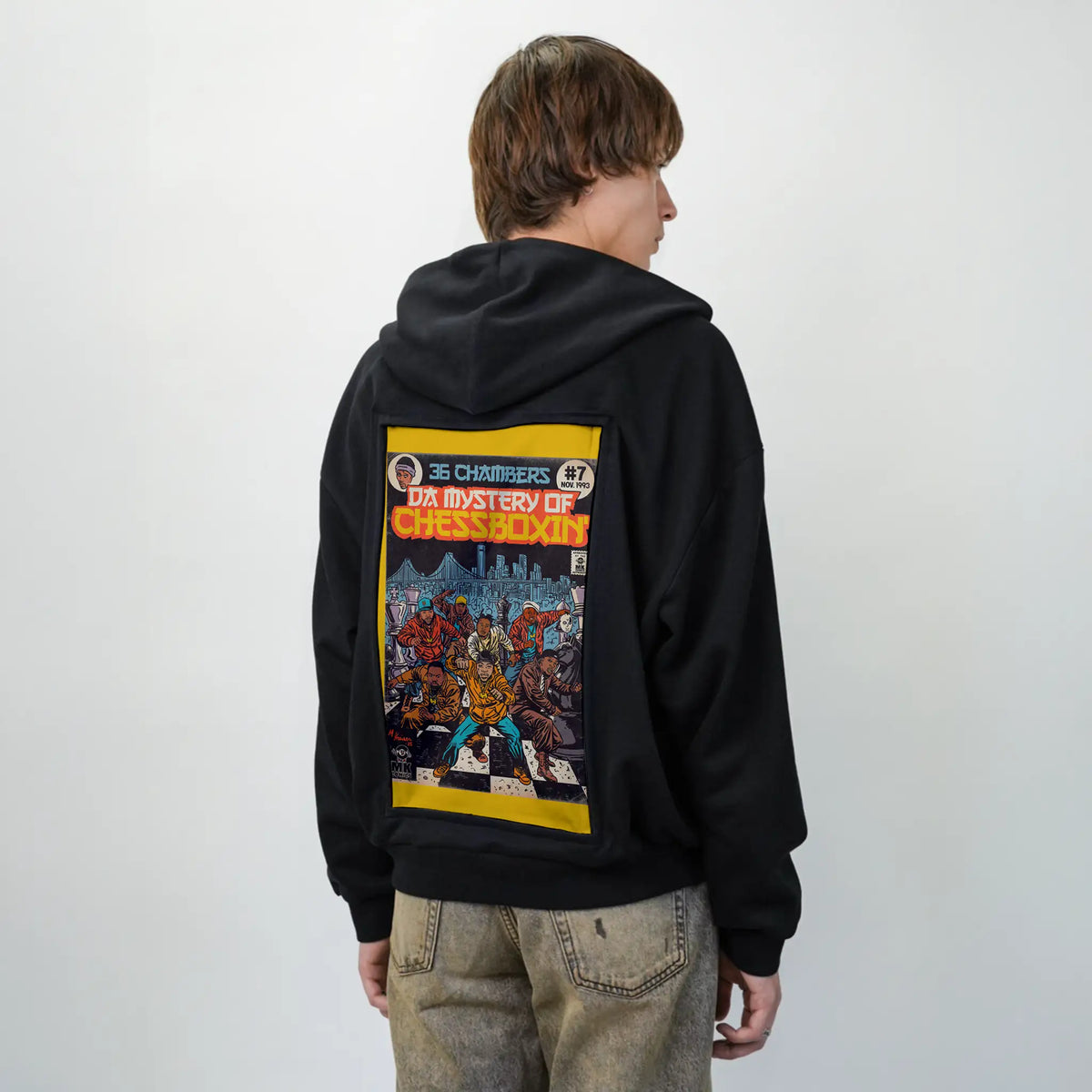 chessboxin patch on male essential zip hoodie in after hours