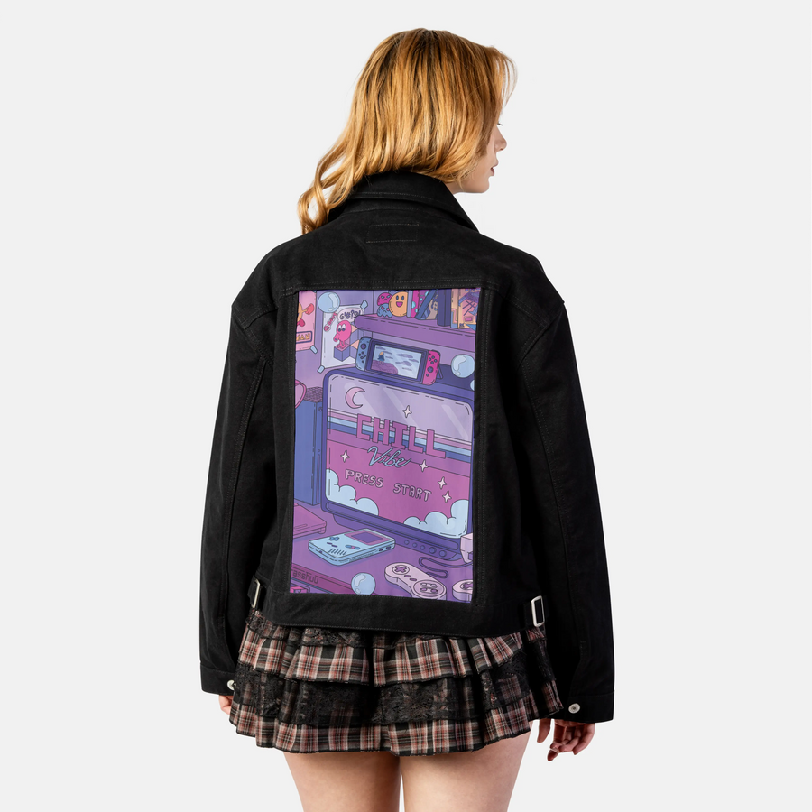 chillgamer patch on female atelier canvas jacket in nightfall