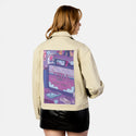 chillgamer patch on female atelier canvas jacket in tan