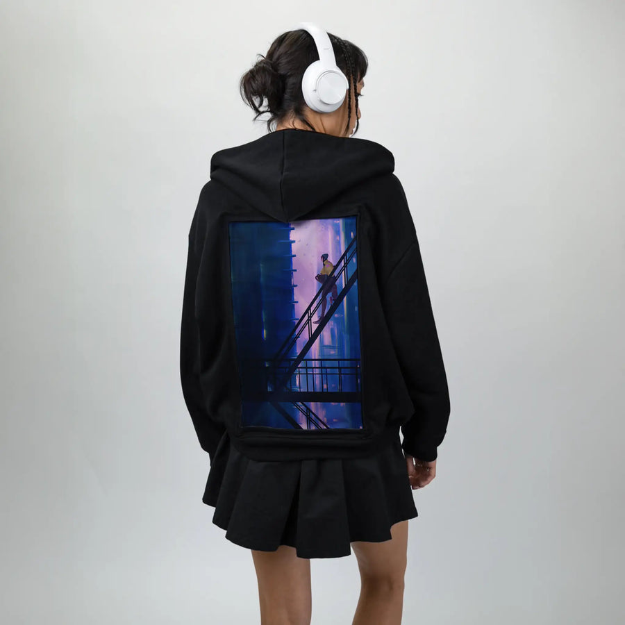 chilljoy patch on female essential zip hoodie in after hours