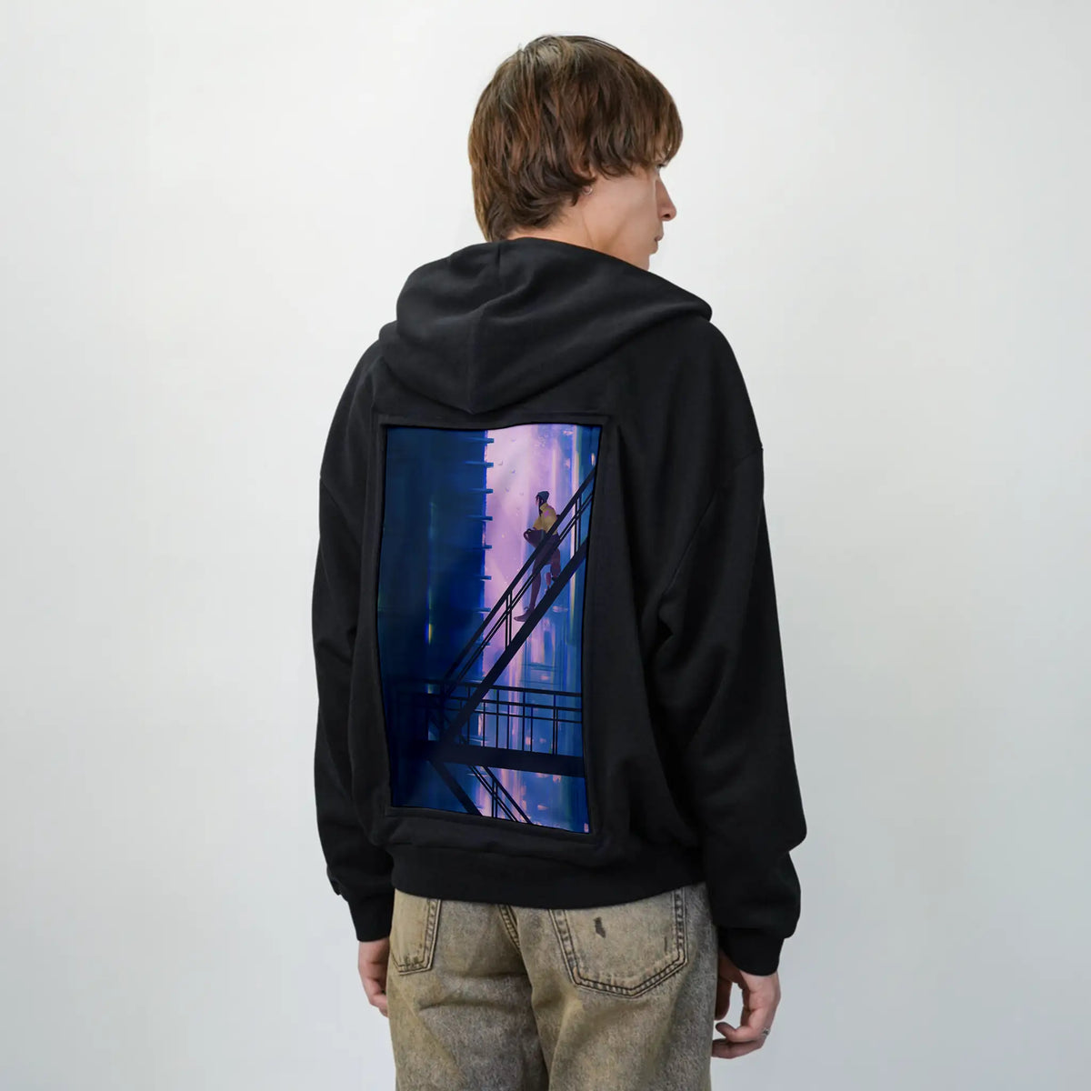 chilljoy patch on male essential zip hoodie in after hours