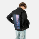 chilljoy patch on male og denim jacket in raven