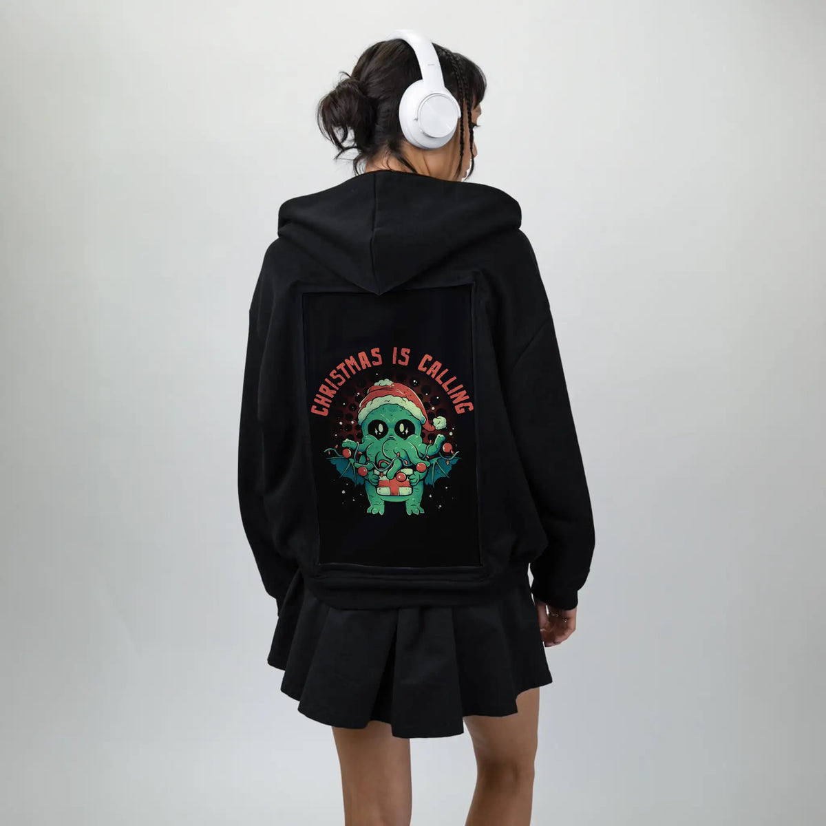 christmasiscalling patch on female essential zip hoodie in after hours