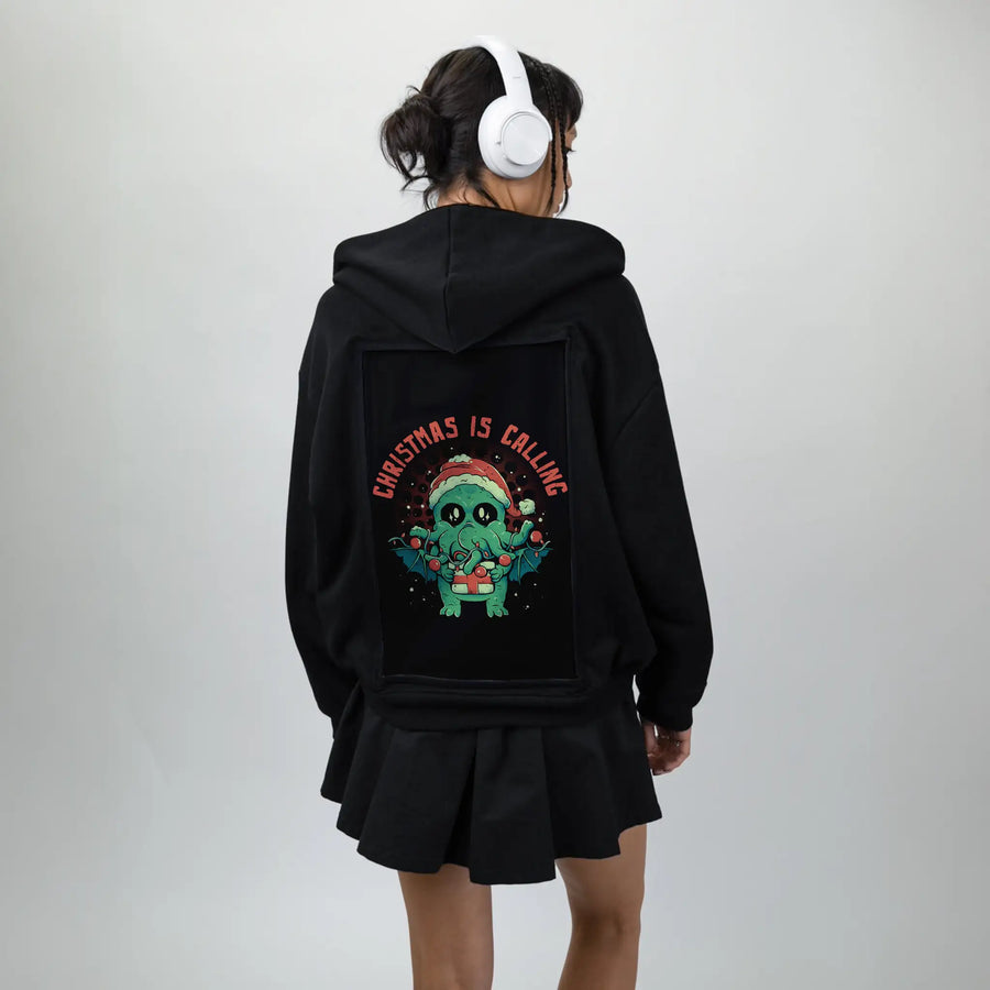 christmasiscalling patch on female essential zip hoodie in after hours