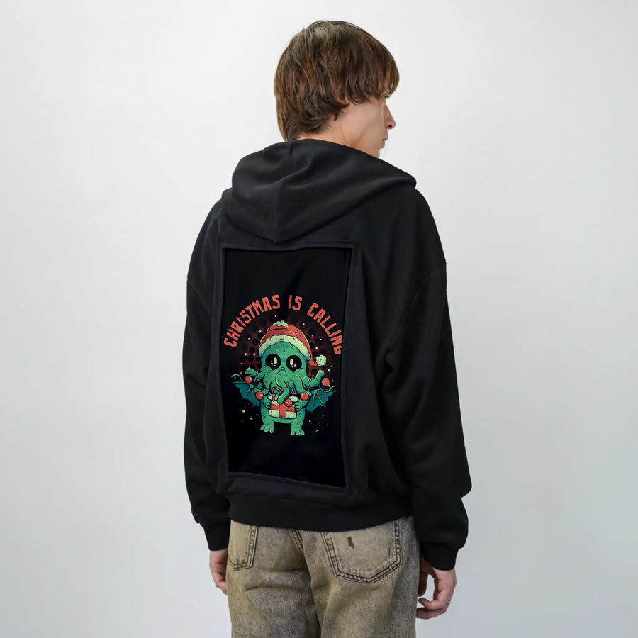 christmasiscalling patch on male essential zip hoodie in after hours