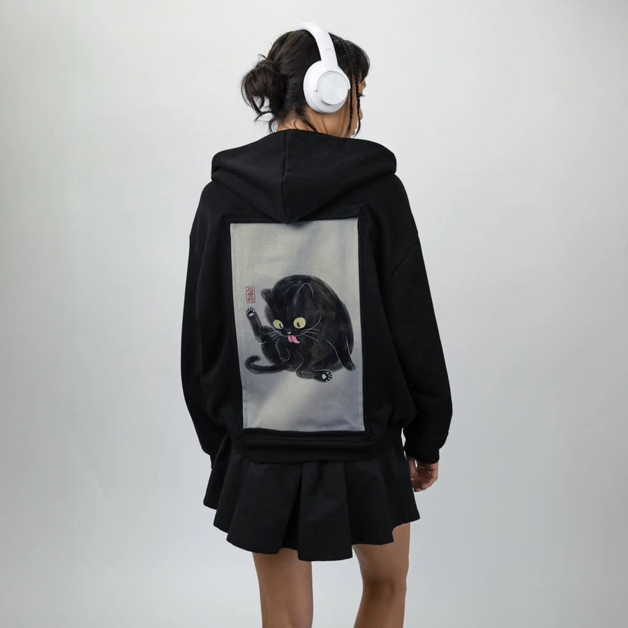 chubbycat patch on female essential zip hoodie in after hours