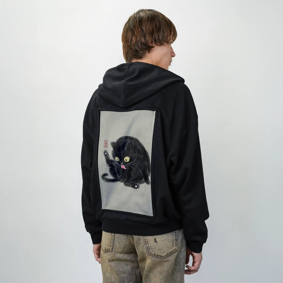 chubbycat patch on male essential zip hoodie in after hours