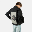 chubbycat patch on male og denim jacket in raven
